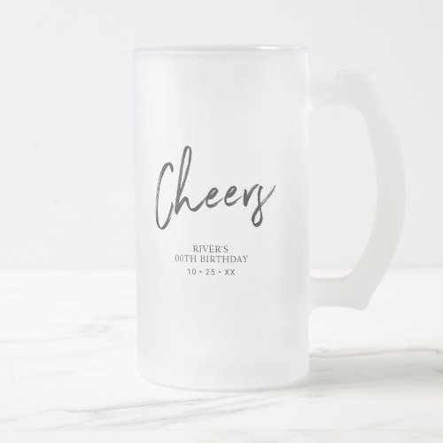 Black Lettering Cheers Adult Birthday Party Favor Frosted Glass Beer Mug