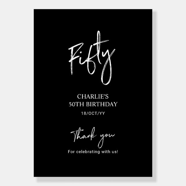 Black Lettering Fifty | Modern 50th Birthday Party Foam Board (Front)