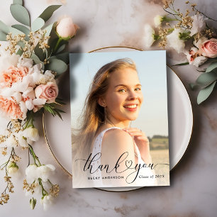 black lettering graduation thank you card