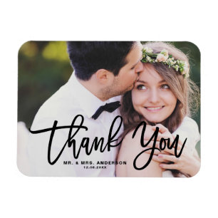 Black Lettering Modern Photo Wedding Thank You Magnet