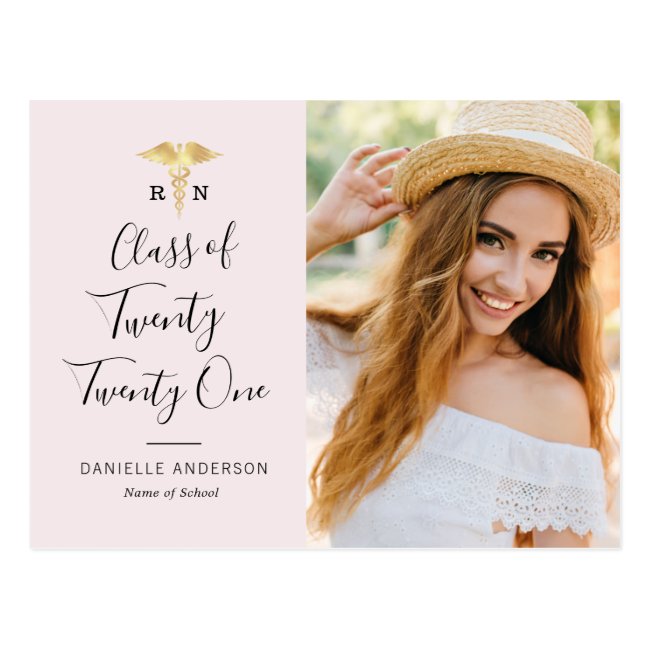 black lettering nursing graduation announcement postcard