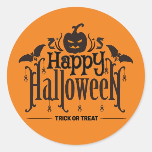 Black Lettering of Happy Halloween with pumpkin Classic Round Sticker