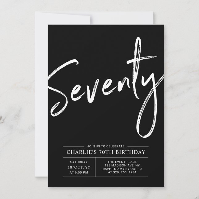 Black Lettering Seventy Modern 70th Birthday Party Invitation (Front)