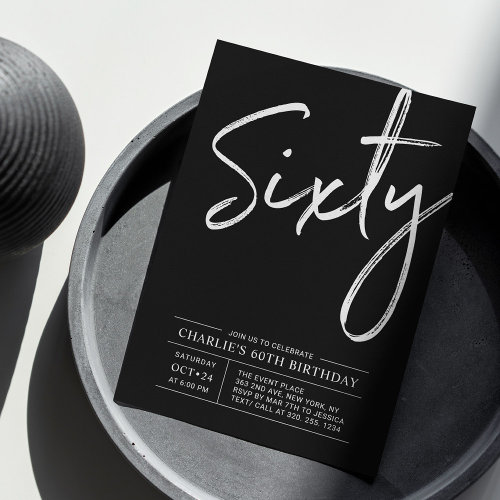Black Lettering Sixty | Modern 60th Birthday Party