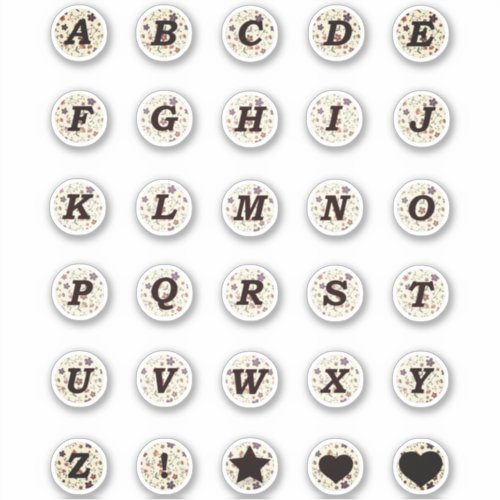 Black Letters Monogram Tiny Flowers Alphabet Beige Sticker