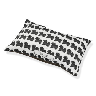 Black Lhasa Apso Cartoon Dog Pattern & Name Pet Bed
