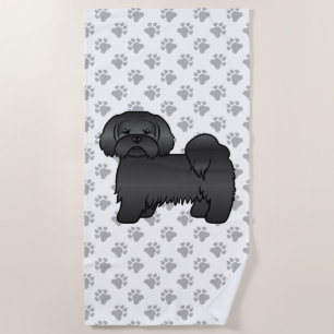 Black Lhasa Apso Cute Cartoon Dog Illustration Beach Towel