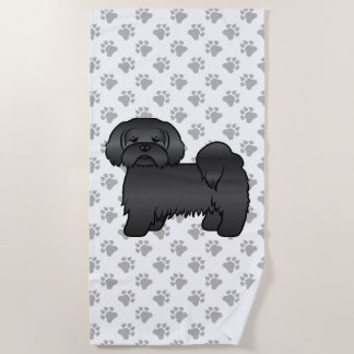 Black Lhasa Apso Cute Cartoon Dog Illustration Beach Towel