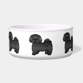 Black Lhasa Apso Cute Cartoon Dog Illustration Bowl