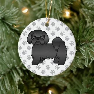 Black Lhasa Apso Cute Cartoon Dog Illustration Ceramic Ornament
