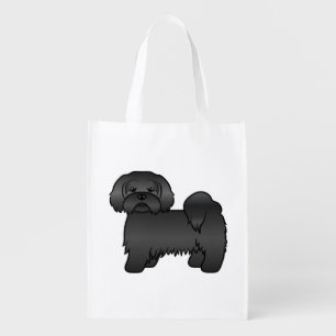 Black Lhasa Apso Cute Cartoon Dog Illustration Grocery Bag