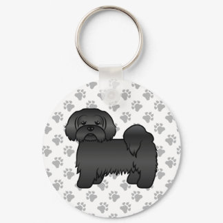 Black Lhasa Apso Cute Cartoon Dog Illustration Keychain