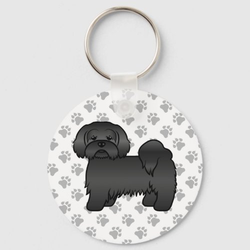 Black Lhasa Apso Cute Cartoon Dog Illustration Keychain