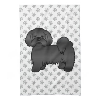Black Lhasa Apso Cute Cartoon Dog Illustration Kitchen Towel