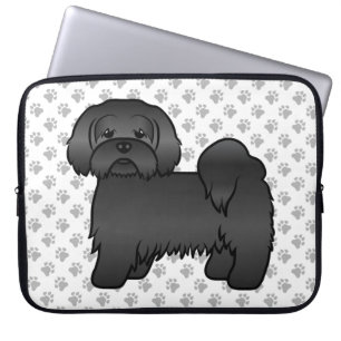 Black Lhasa Apso Cute Cartoon Dog Illustration Laptop Sleeve