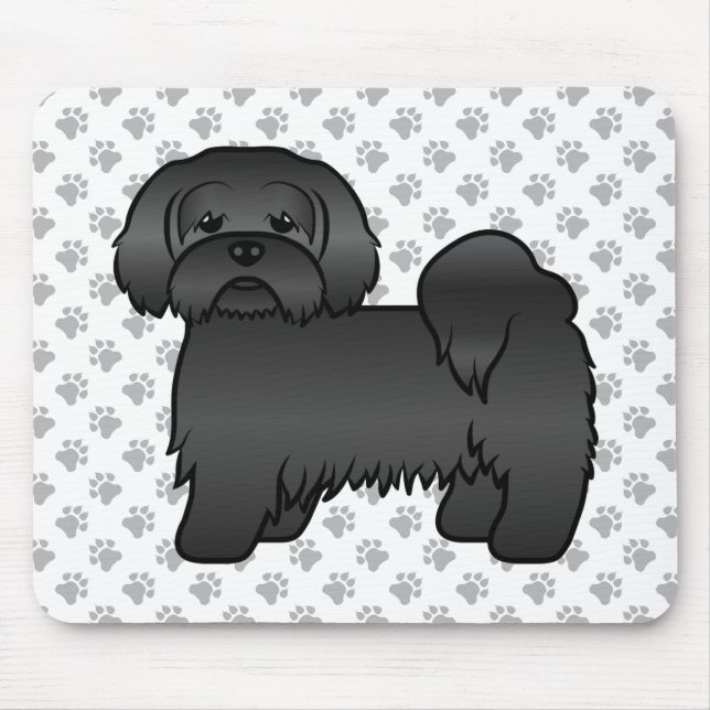 Black Lhasa Apso Cute Cartoon Dog Illustration Mouse Pad (Front)