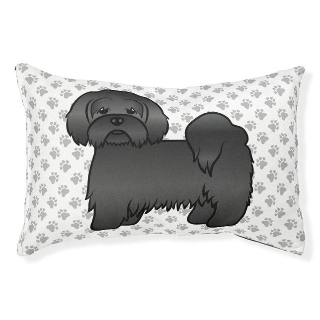Black Lhasa Apso Cute Cartoon Dog Illustration Pet Bed (Front)
