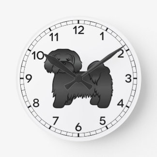 Black Lhasa Apso Cute Cartoon Dog Illustration Round Clock
