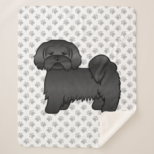 Black Lhasa Apso Cute Cartoon Dog Illustration Sherpa Blanket