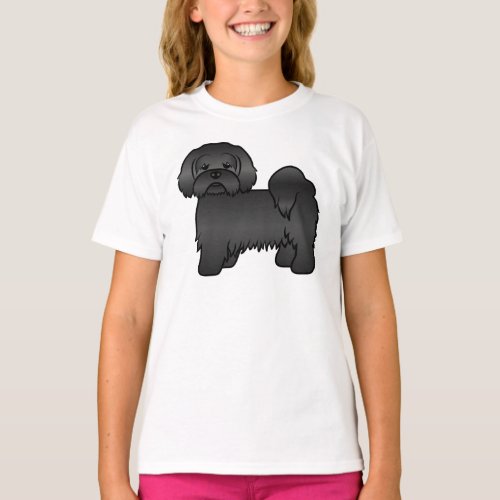 Black Lhasa Apso Cute Cartoon Dog Illustration T_Shirt