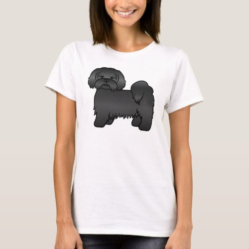 Black Lhasa Apso Cute Cartoon Dog Illustration T_Shirt