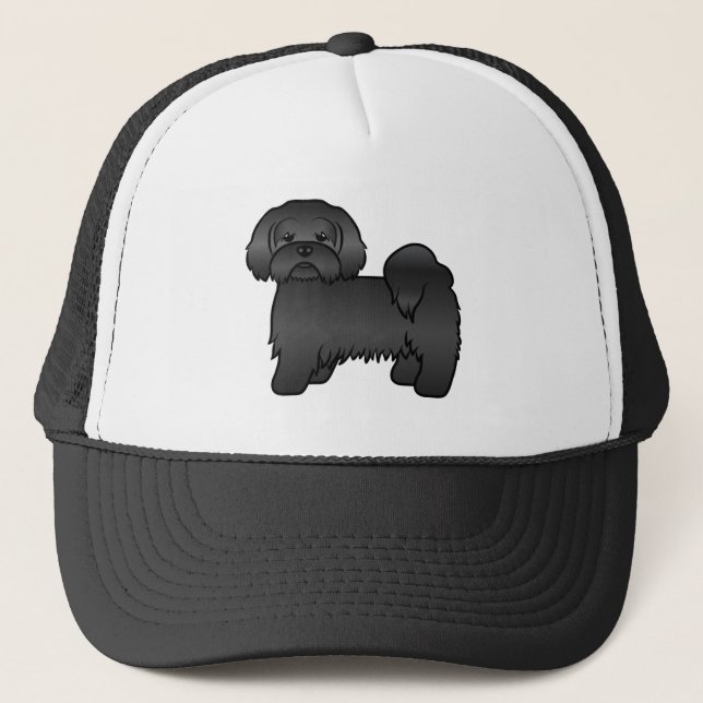 Black Lhasa Apso Cute Cartoon Dog Illustration Trucker Hat (Front)