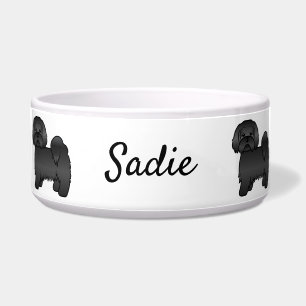 Black Lhasa Apso Cute Cartoon Dog & Name Bowl
