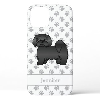 Black Lhasa Apso Cute Cartoon Dog &amp; Name iPhone 12 Case