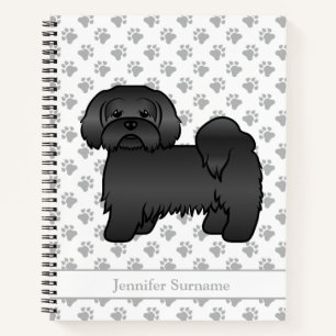 Black Lhasa Apso Cute Cartoon Dog & Name Notebook