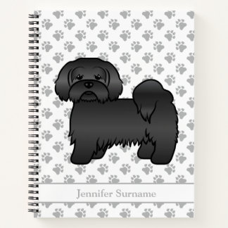 Black Lhasa Apso Cute Cartoon Dog &amp; Name Notebook