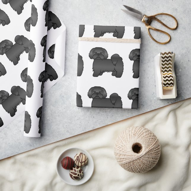 Black Lhasa Apso Cute Cartoon Dog Pattern Wrapping Paper (Crafts)