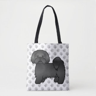 Black Lhasa Apso Cute Cartoon Dog &amp; Paws Tote Bag