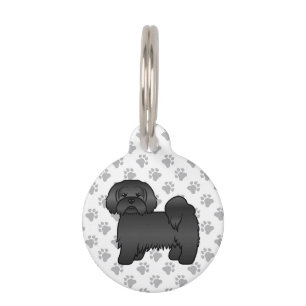 Black Lhasa Apso Cute Cartoon Dog & Pet's Info Pet ID Tag