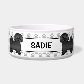Black Lhasa Apso Cute Dog With Paws &amp; Name Bowl