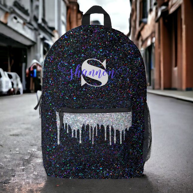 Black Licorice Glitter Drip Custom Name Backpack (Creator Uploaded)