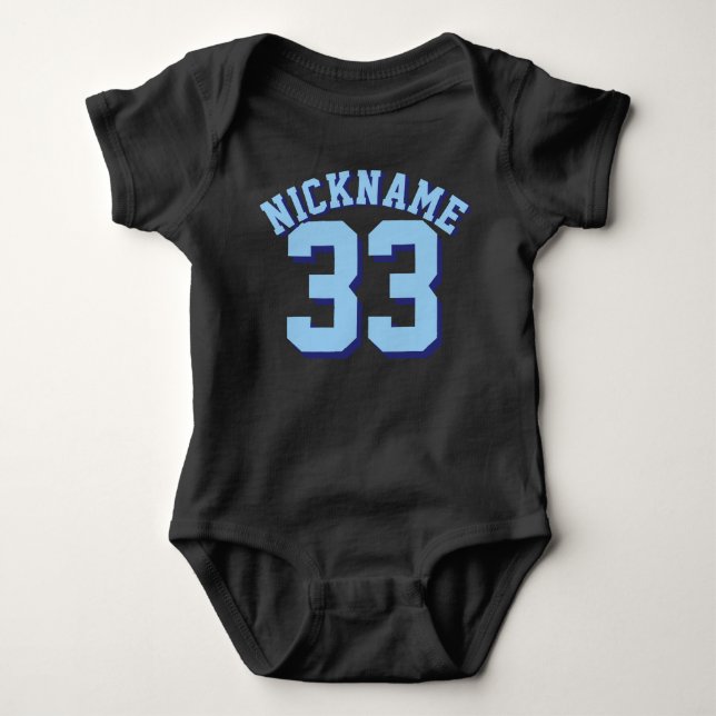 Black & Light Blue Baby | Sports Jersey Design Baby Bodysuit (Front)