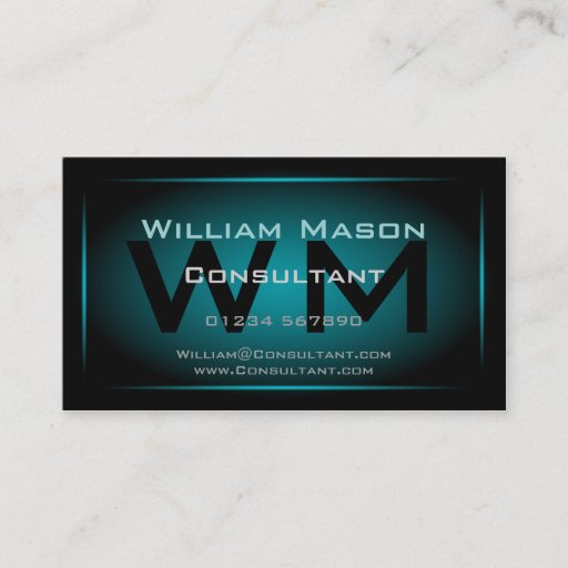 Customizable Black &amp; Light Blue Framed Monogram - Business Card
