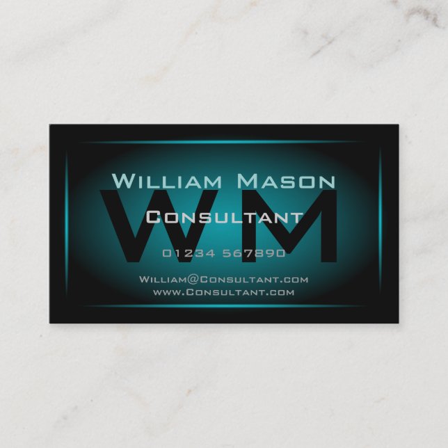 Black & Light Blue Framed Monogram - Business Card (Front)