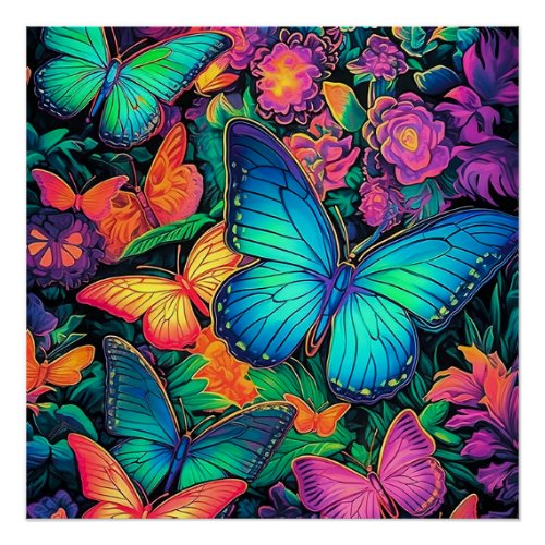 Black Light Butterflies Poster