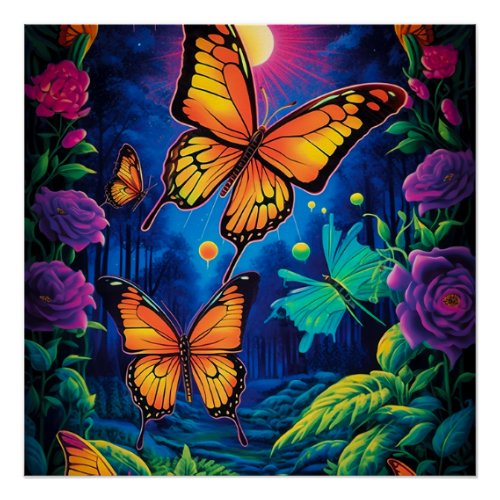 Black Light Butterflies Poster