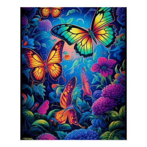 Black Light Butterflies Poster