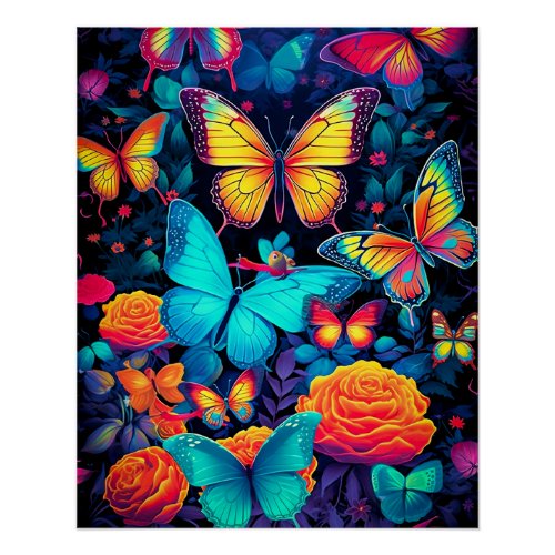 Black Light Butterflies Poster