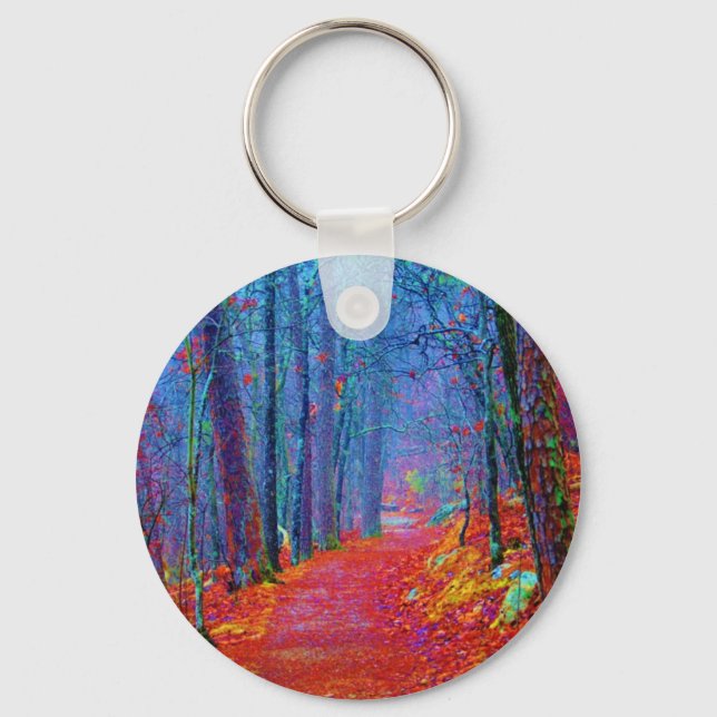Black Light Forest Oil Painting Keychain (Front)