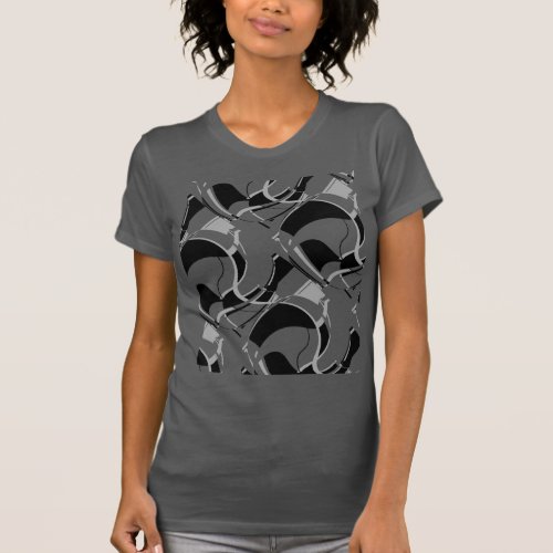 Black Light Gray Diagonal Swirls Abstract Design T_Shirt