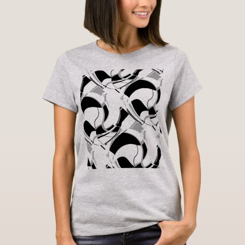 Black Light Gray Diagonal Swirls Abstract Design T_Shirt