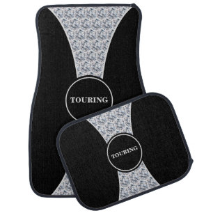 Black & light gray diamond pattern & calligraphy car floor mat