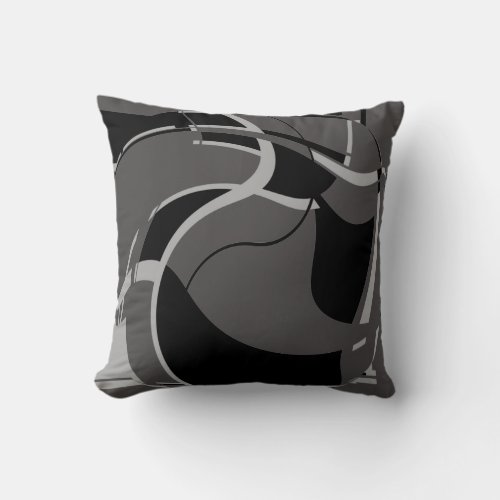 Black Light Gray on Dark Gray Swirling Art Design Throw Pillow