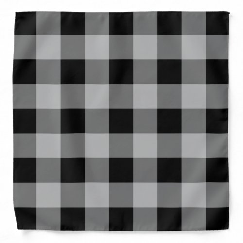 Black  Light Gray Square Checker Print Vintage Bandana