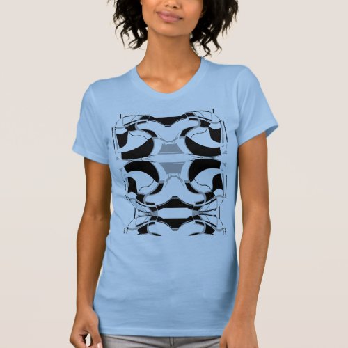 Black Light Gray Symmetrical Swirls Design T_Shirt