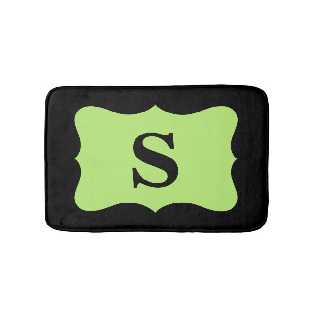 Black Light Green Monogram Initial Home Decorative Bathroom Mat (Front)